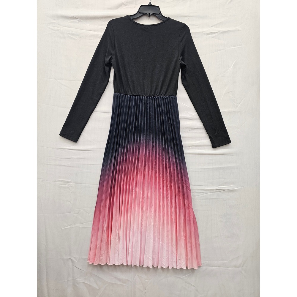 Anna-Kaci Womens Ombre Pleated Midi Dress Long Sleeve Black Pink JP0459BLK-M M - Picture 2 of 6